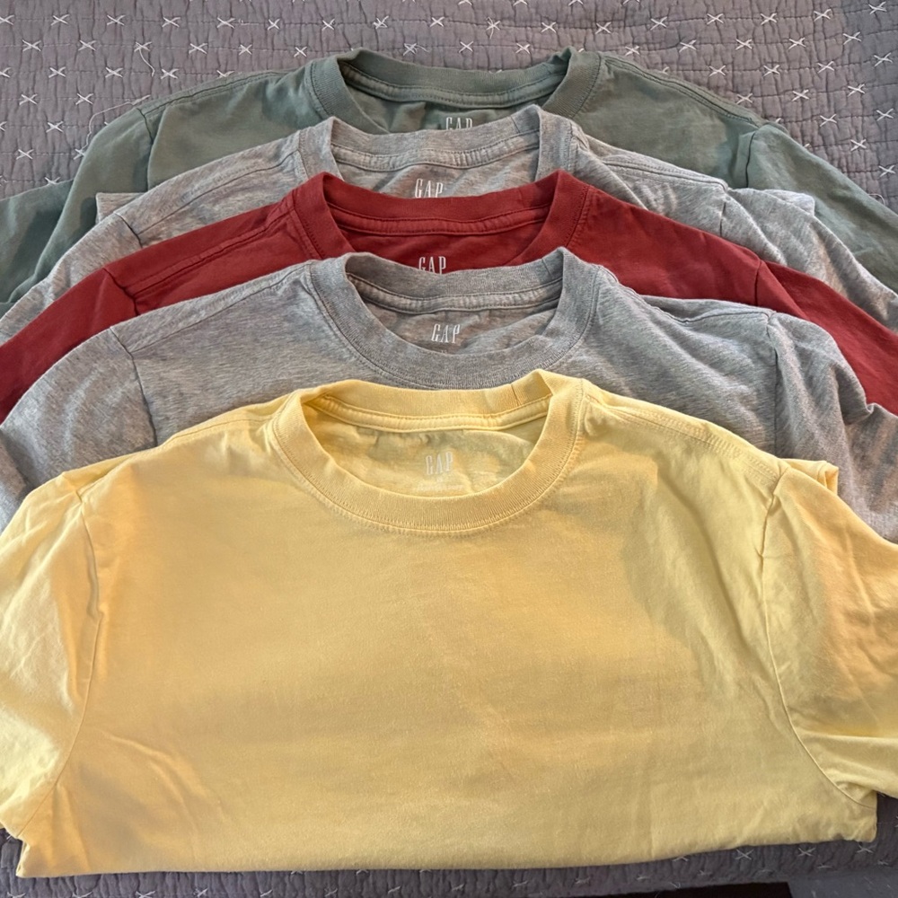 GAP Colorful T-Shirt Collection - Yellow, Red, Gray, Green